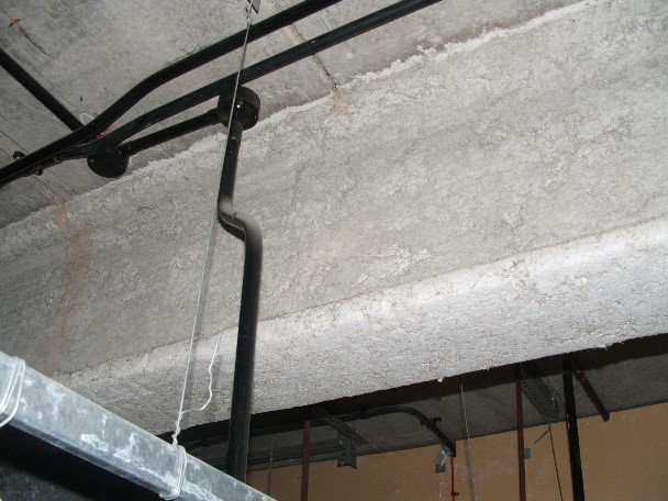 Image showing the underside of a joist sprayed with asbestos