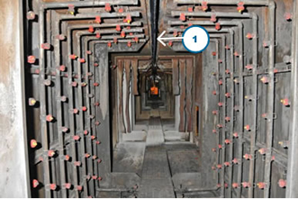 Figure 3 - View along inside of tunnel showing arrays of spray nozzles