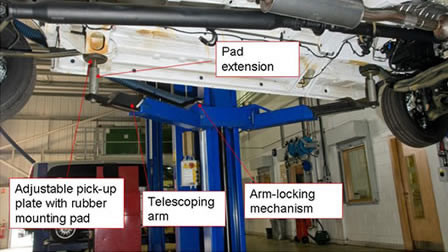 Van supported on a symmetric two-post lift