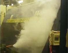 Smoke test showing fumes leaking outside the fume cabinet