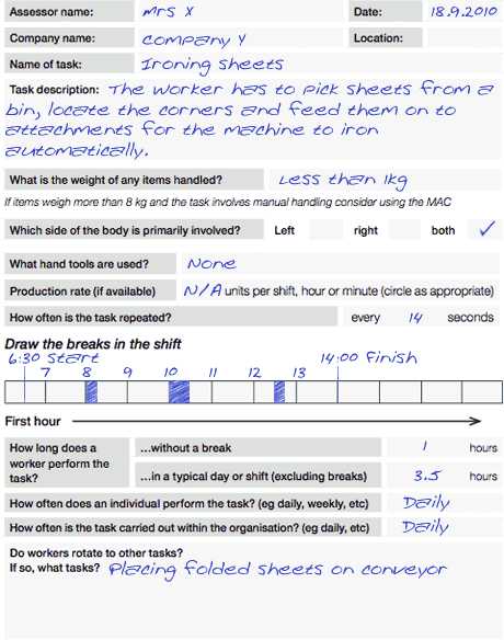 Example of a completed task form