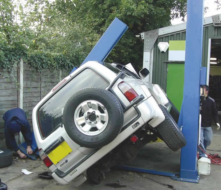 Collapsed lift with fallen car