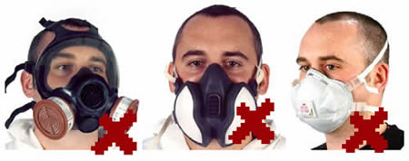 Image showing three types of filtering mask that are unsuitable