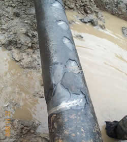 pipeline showing signs of excavator damage