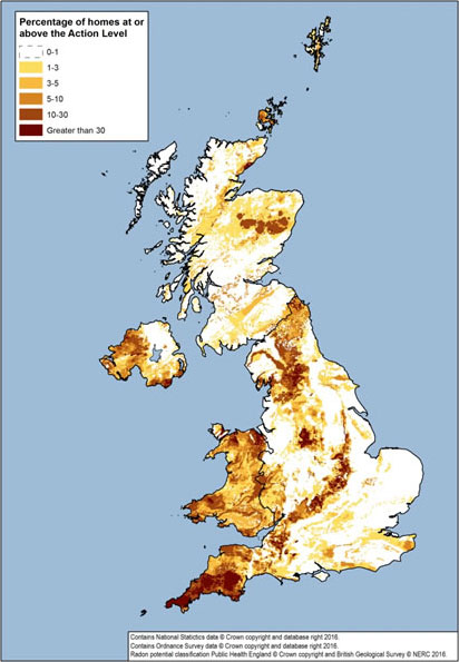 Map of radon in England and Wales