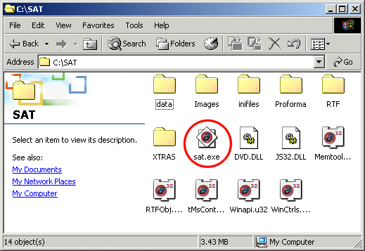 screenshot of windows explorer with sat.exe circled