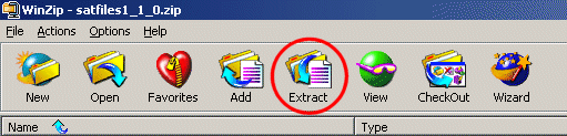 screenshot of winzip with extract circled